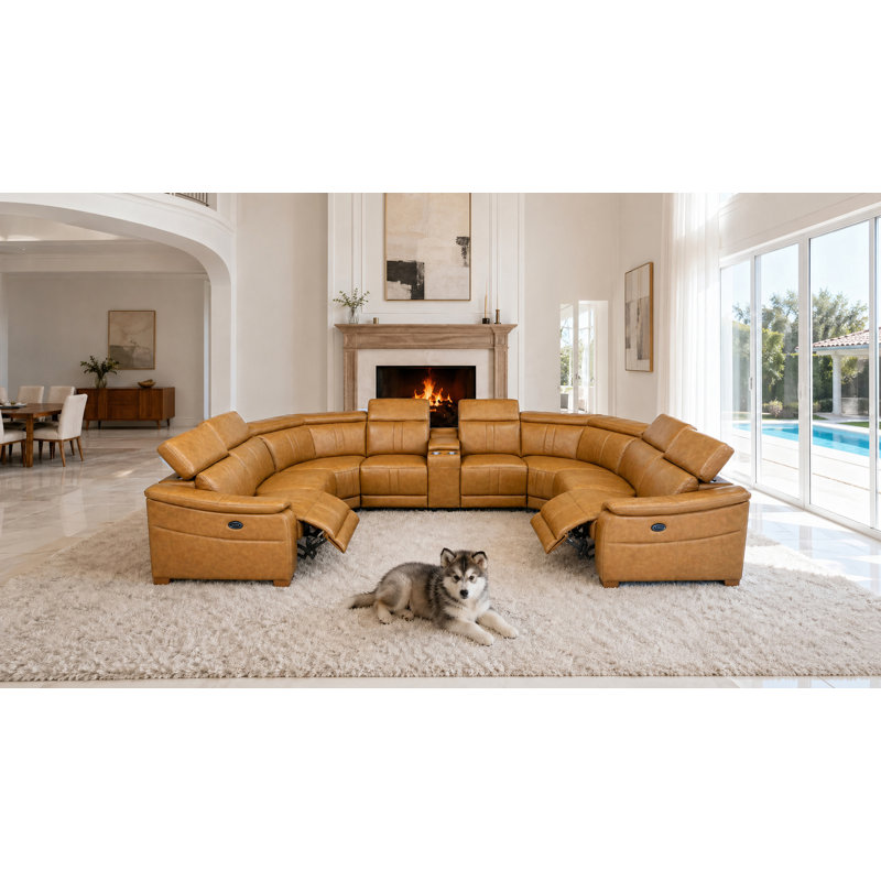 Maltrage Leather Match Large Seating Power Recliner Sectional, Ginger Leather Match