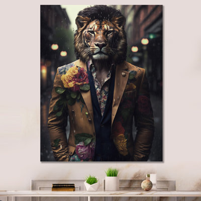 Glamour mode lion avec fleur suiti - animaux lion art mural salon