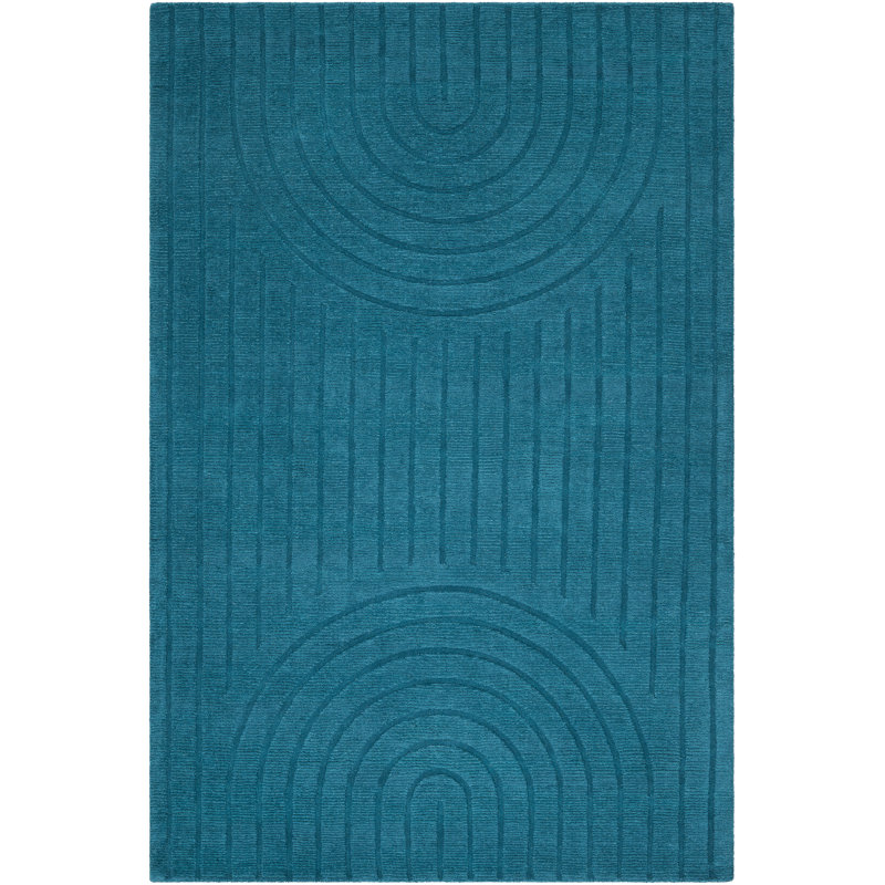 Handmade Blue Wool Rectangular 5' x 7' Area Rug