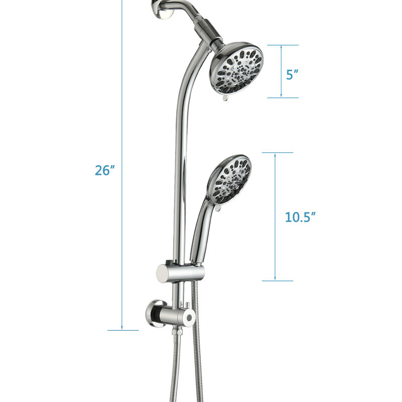 Douche de pluie 5 pouces et 7 jets avec glissière de 26 po, installation facile, réglable en angle, buses, débit stable de 18 gallons par minute, commande manuelle