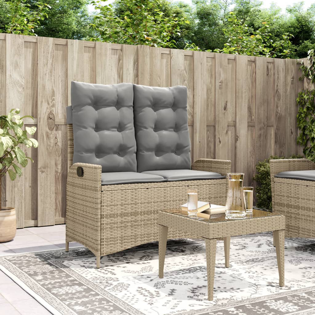 Vidaxl Gartenbank Verstellbar Mit Kissen Beige Poly Rattan