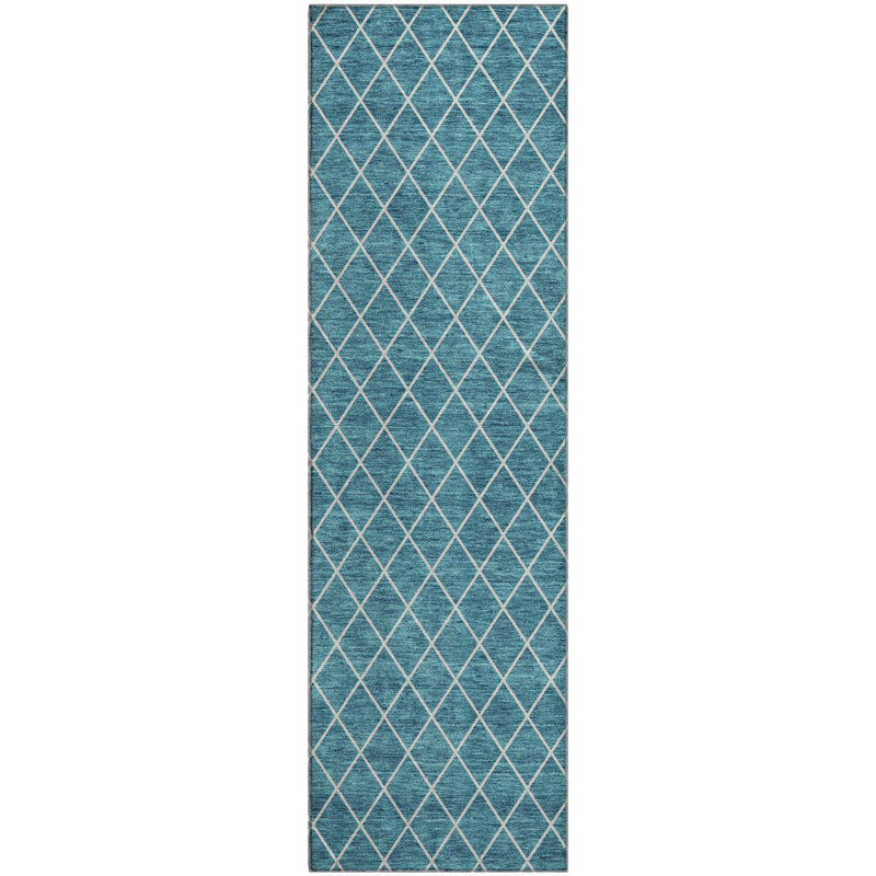 Premium Machine Washable Prisco Teal Rug, Runner 2'3" x 7'6"