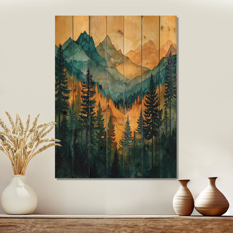 Échos de la forêt au sommet de l'Alaska III - impression sur bois de l'Alaska - sur bois de pin naturel, H 32 po x l 24 po
