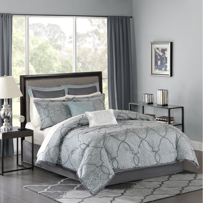 Lavine Blue 12-Piece King Comforter Set with 100% Cotton Bed Sheets, King Comforter + 11 Additional Pieces, Blue