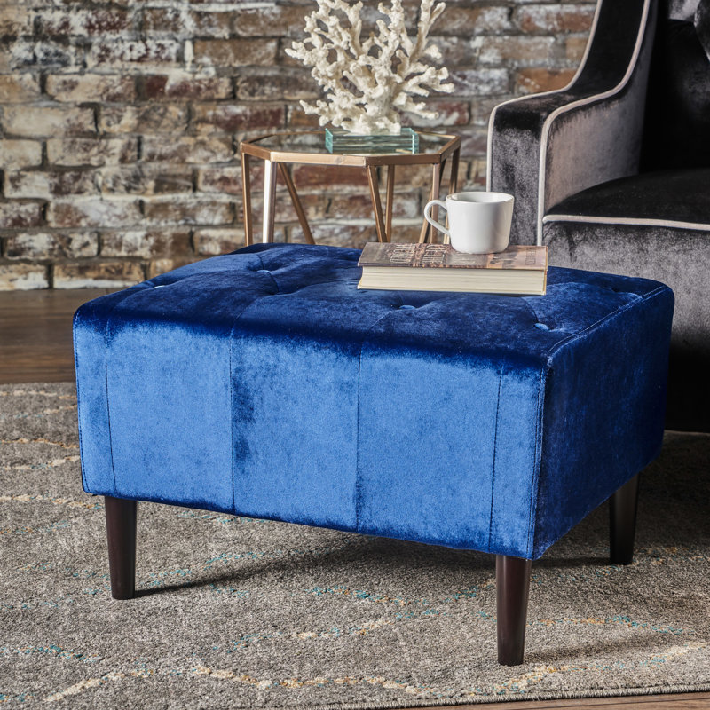 Navy Blue Velvet Seat , And Buttoned, With Birch Wood Base Tufting, Buttoned Detail, Solid Structure