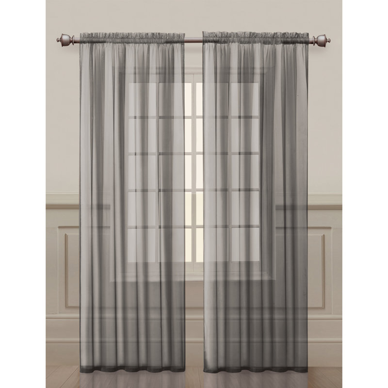 Villa 2-Piece Rod Pocket Sheer Curtain Panel Set, Silver