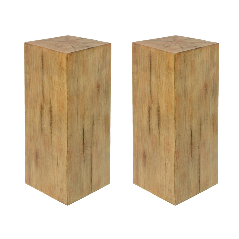 Wood-Look Square-Column Mgo End Table,  H33.75",Wood-Like Distressed Finish, Mix With Different Heights, Indoor Outdoor Use