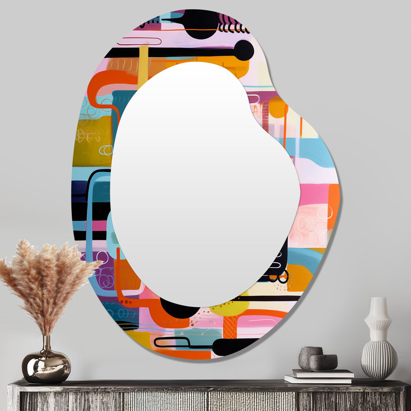 Mid-Century géométrique amusant collage I - miroir unique de forme unique géométrique, grand miroir mural asymétrique moderne, impression d'art en métal