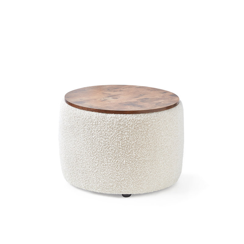 Repose-pieds rond avec rangement 2East 23,6 ", Blanc cassé
