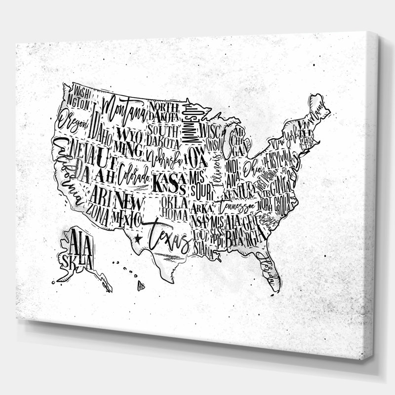 Carte des États-Unis - reproduction d'impression, H 30 po x l 40 po x 1,5 po, Toile tendue
