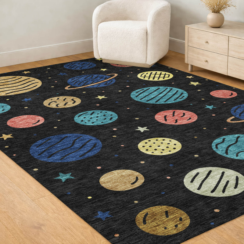 Machine Washable Indoor/Outdoor Chantille ACN2619 Kids Rug, 10' x 14', Black
