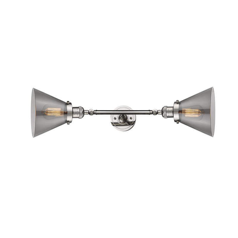 Cone 2 Light Bath Vanity Light, Smoked, 6 Watt Vinage LED Bulb, Polished Nickel
