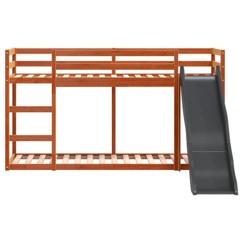 Maribelle Bunk Bed with Built-in Ladder Included with Trundle Included, Wax Brown, Small Single (75 x 190 cm)