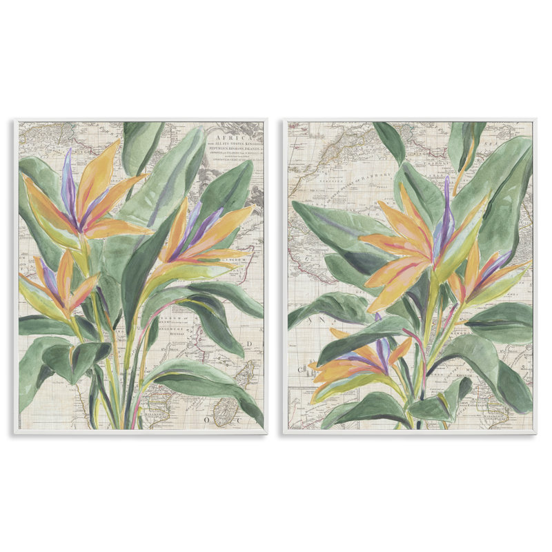 Fleurs sur carte rétro, ensemble de 2 giclées encadrées, design par June Erica Vess, H 20 po x l 16 po