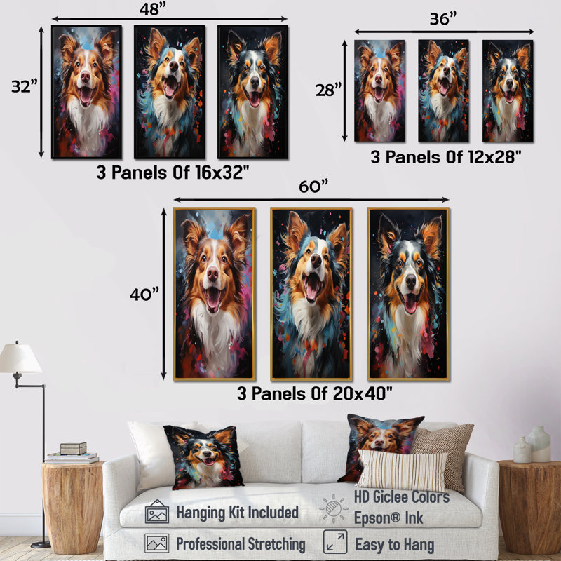 Papillon Prance - ensemble de 4 décorations murales pour chien, Cadre flottant doré, H 28 po x l 36 po