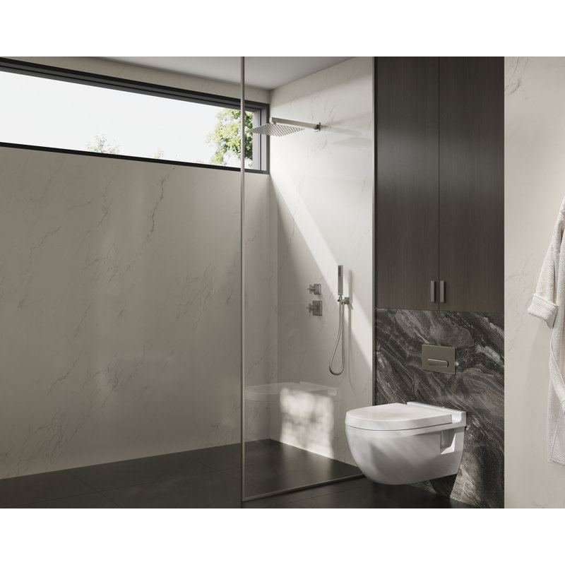 Système de douche thermostatique Rugen, grande pomme de douche à pluie de 12 po avec robinet de douche à main en nickel brossé avec valve, pomme de douche à haute pression