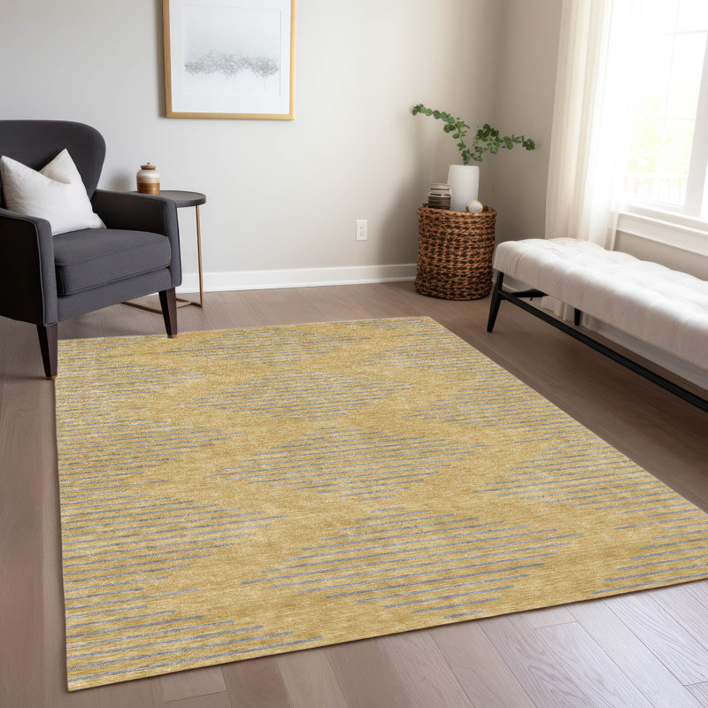 Tapis doré intérieur / extérieur lavable à la machine Chayden ACN1017, Rectangle 10 pi x 14 pi
