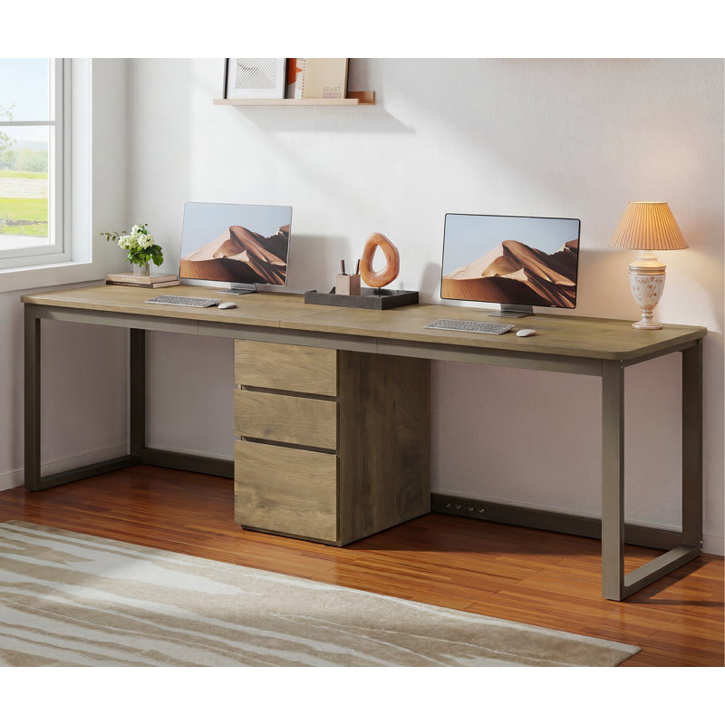 78.74'' Double Computer Desk with Drawers, Long Writing Desk for Home Office, Brown