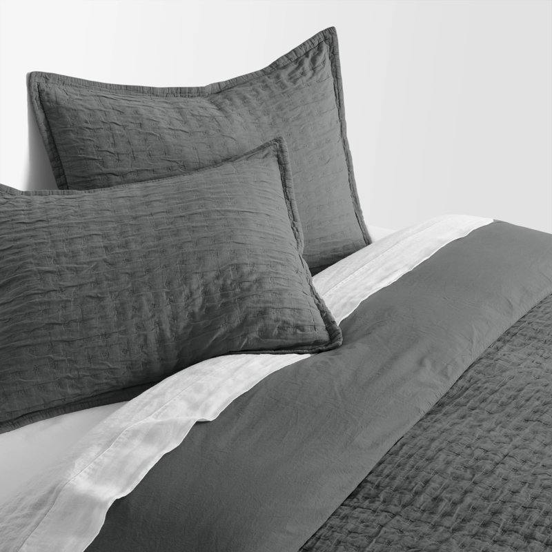 Popple Duvet Cover Set, Charcoal, King Duvet Cover + 2 King Shams