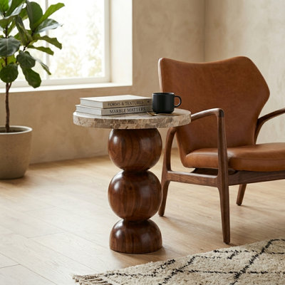 Orbit Stacked Sphere 45x45cm Concrete-Effect Coffee Table Solid Wood Ball Base Side Table