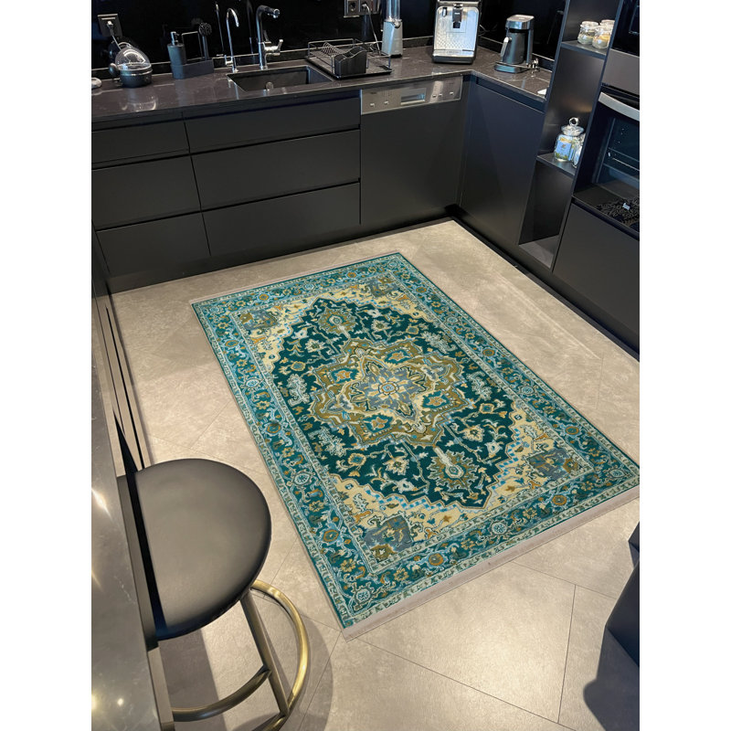 Tapis décoratif vert à motif vert, Rectangle 3 pi 9,81 po x 4 pi 11,06 po