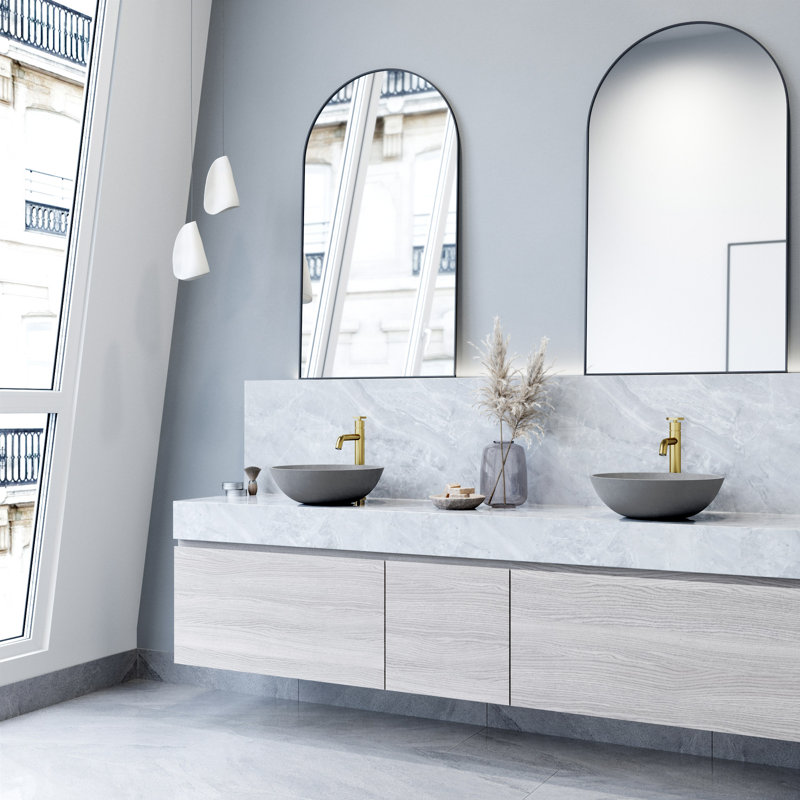 Ravenna Gothic 16" L x 16" W x 5" H Concreto Stone Gray Handmade Round Vessel Bathroom Sink
