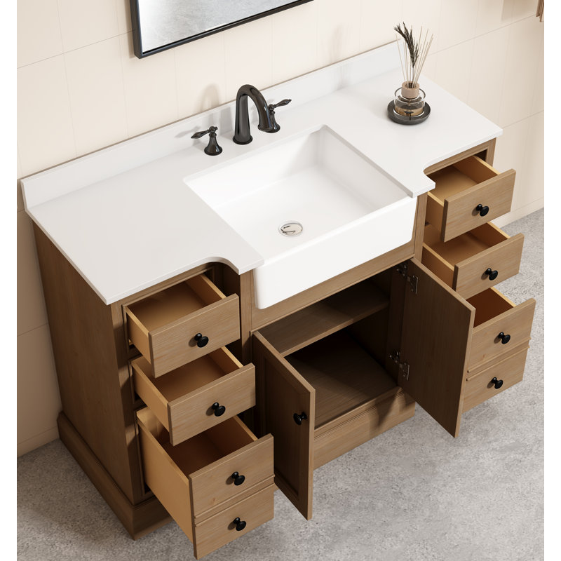 Meuble-lavabo simple 48 po avec lavabo rectangulaire blanc Maxbano Farmhouse, Blanc