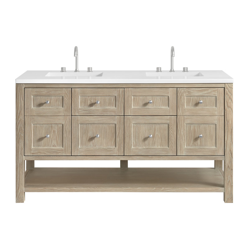 Breckenridge 60'' W Double Vanity, Whitewashed Oak, White Zeus, Widespread