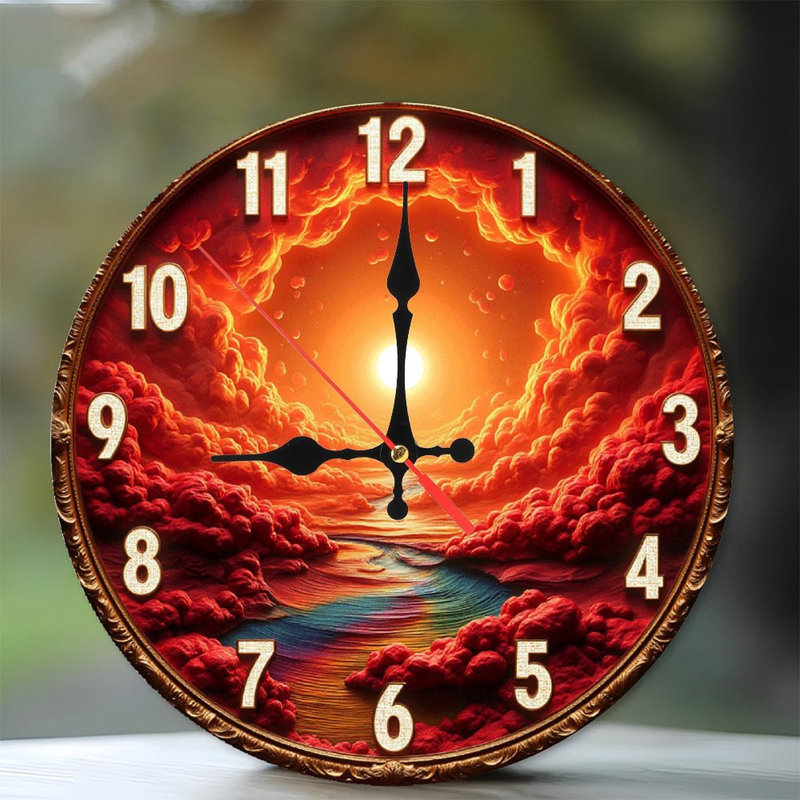 Magnifique horloge murale coucher de soleil avec nuages colorés