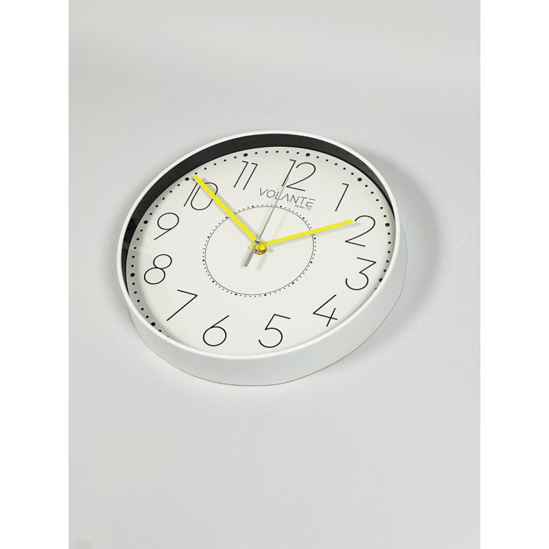 Elegant Decorative Wall Clock, 12 x 12 inches, White & Yellow | 100% Durable Plastic, Real Glass Cover, Thickness: 1.8 inches | Stylish Home Décor for Living Room, Kitchen, and Office Spaces, Timeless Design