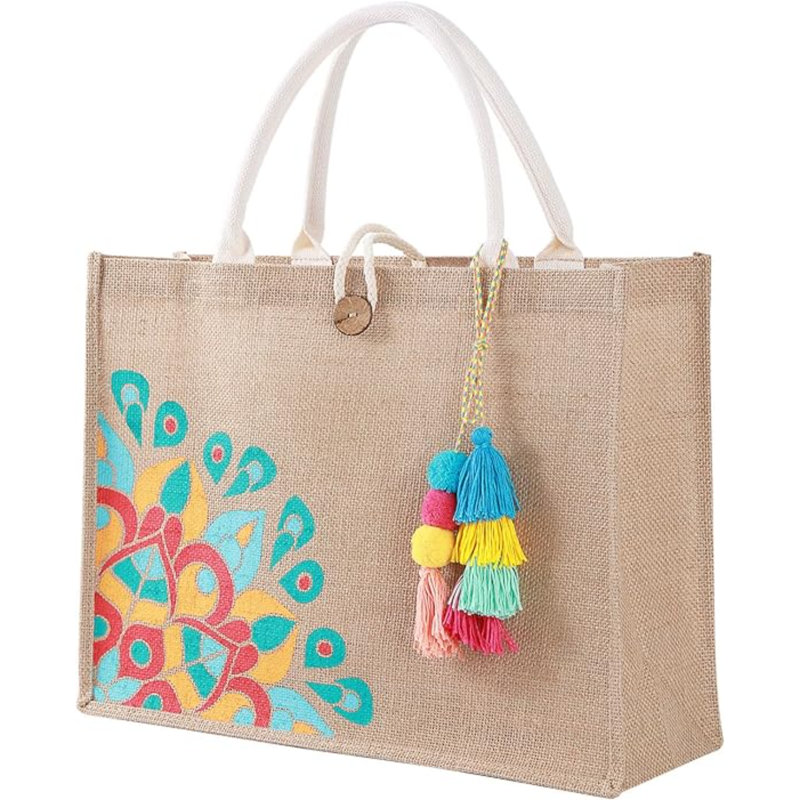 Sac de plage pour femme, sac fourre-tout de plage en paille avec doublure imperméable avec poignée à pampille, pour cadeau de piscine vacances d'été