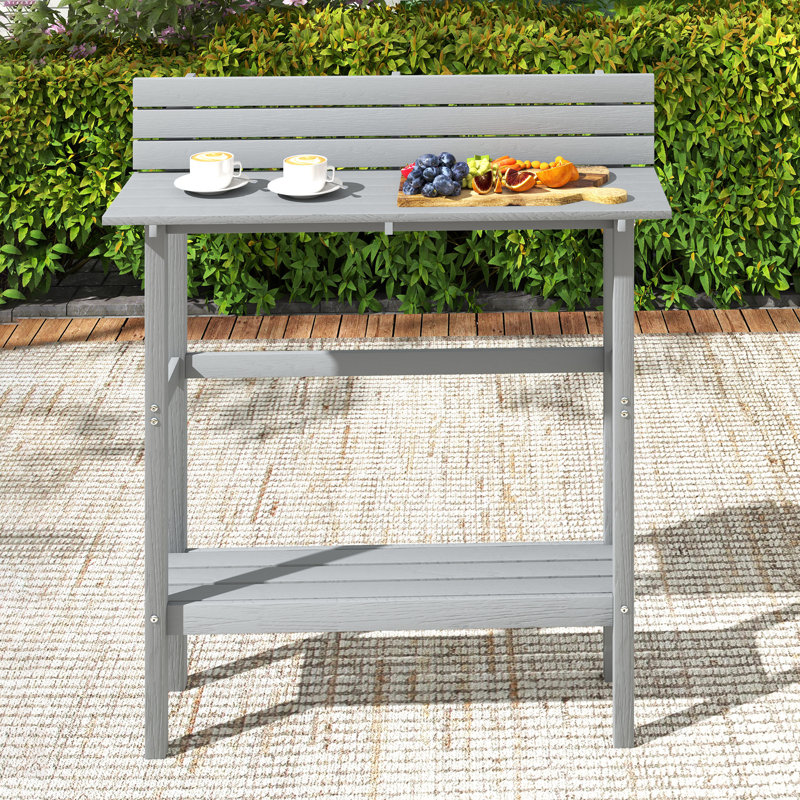 Table de bar d'extérieur avec repose-pieds intégré, plateau à lattes, gris