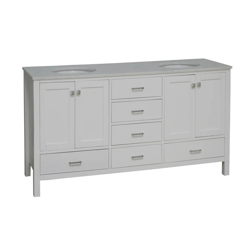 Claudett 72'' Double Bathroom Vanity with Top, White, Engineered Carrara