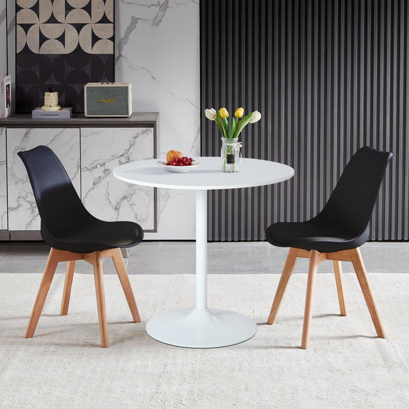 Ensemble de table de salle à manger 3 pièces, table de salle à manger ronde avec 2 chaises en plastique (blanc et noir), Noir