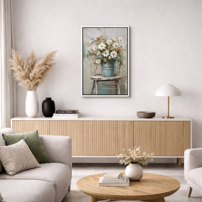 Vibrant Wildflower «White Daisy Flowers Bouquet Artwork, Modern French Rustic French Country Floral Walls, Large Encadré, Impression Giclée Sur Toile»