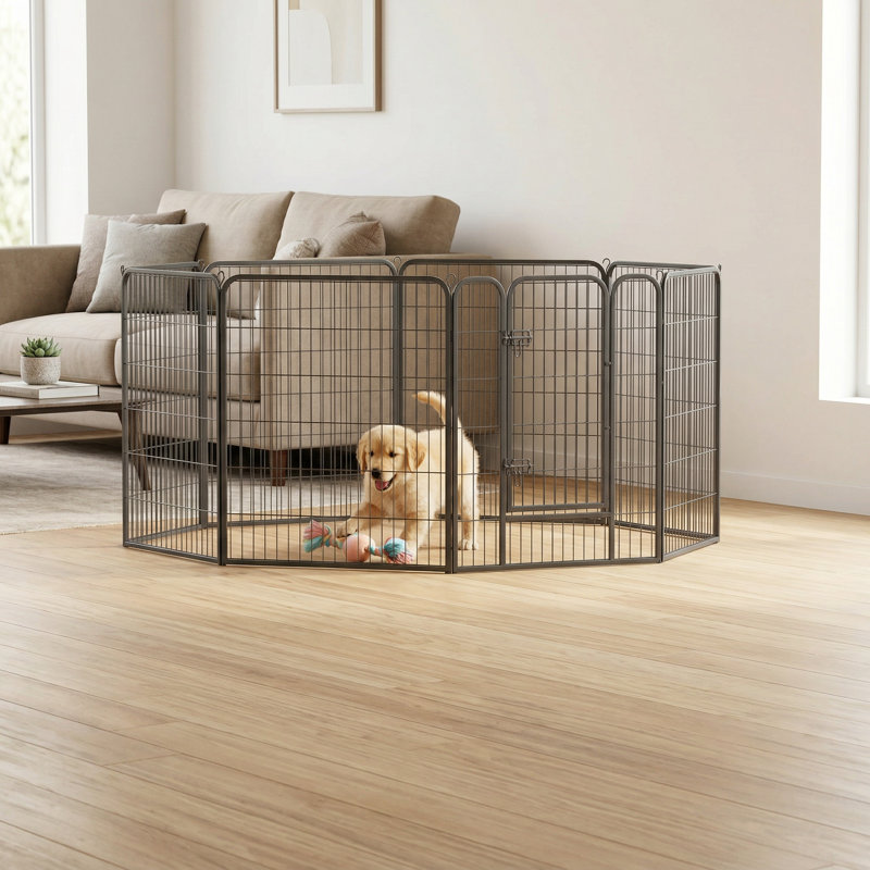8 panneaux de enclos pour animaux en métal avec porte simple, forme de bricolage, H 31,5 po x l 31,5 po x P 39 po