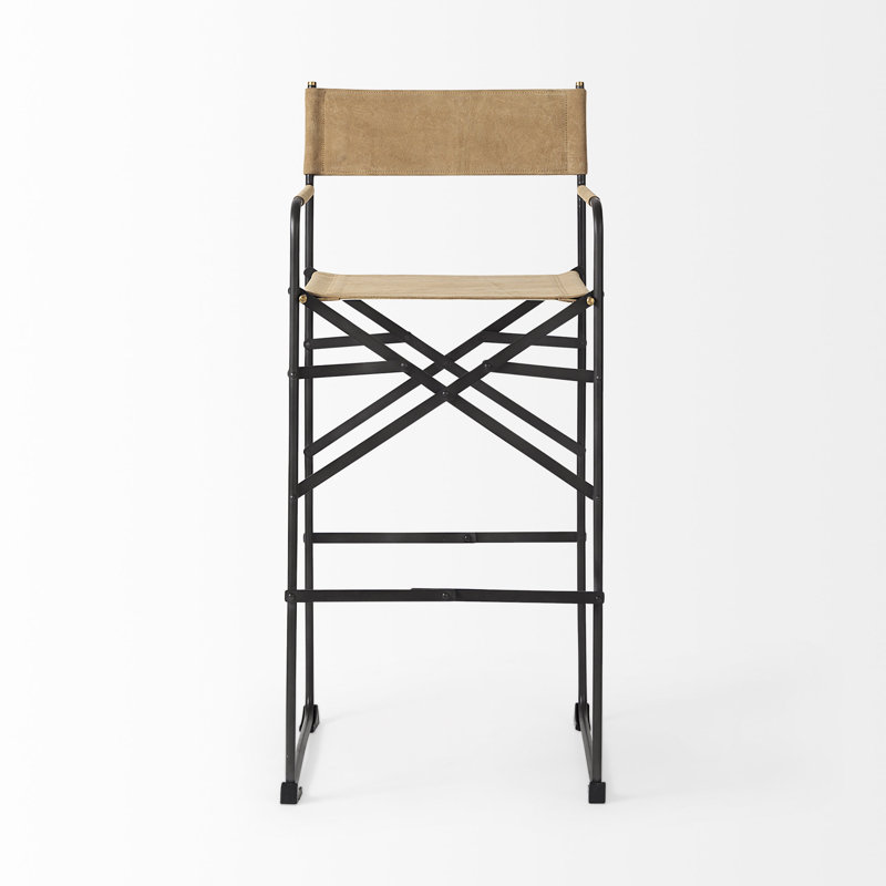 Director's Light Brown Leather & Matte Black Metal Bar Stool