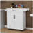 Rubberwood kitchen island table with 1 drawer, 2 doors, storage shelves, adjustable shelf, towel rack, spice rack - White-564218873