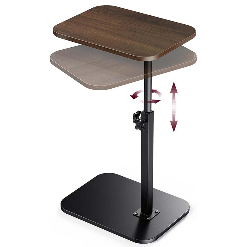 End Table C-Shaped Adjustable Pedestal Side Table Night Stand With 360° Rotating Top, Height Adjustable, Small Couch Living Room Or Bedroom Versatile End Table For Sofa Or Bedside, Rustic Brown