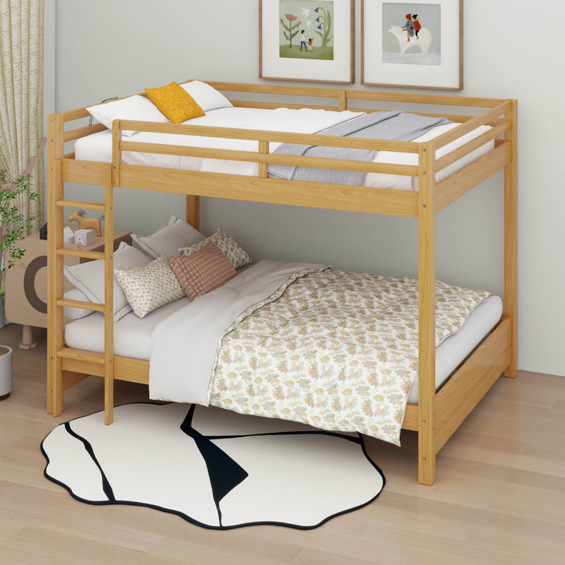 Wood Queen Size Bunk Bed With Ladder, Wood