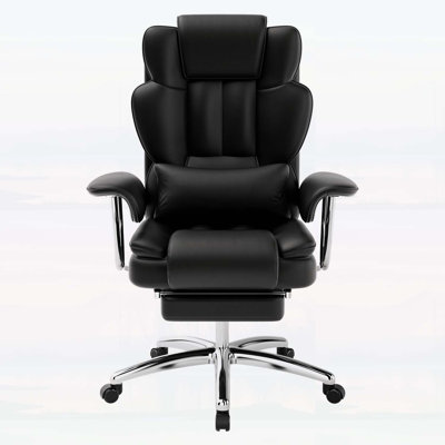 Big and Tall Executive Office Chair with Footrest, Ergonomic Reclining High Back, Comfortable Leather Computer Chair for Home or Office (Black)