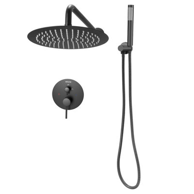 Shower Faucet Set 10" Round Rain Shower Head and Hand Set Matte Black