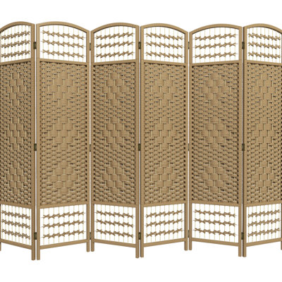 Écran d'intimité à 6 panneaux, paravent pliable de 5,6 pi, cloison de séparation en fibre ondulée, placage de bois naturel pour le salon, la chambre à coucher, le paravent de l'espace de travail, le bureau rassurant de 5,6 pi