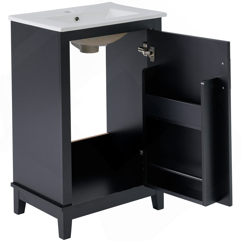 Petit meuble-lavabo moderne de 20 pouces avec lavabo en céramique - 20 * 14,5 * 33,3 pouces, rangement spacieux, 1 porte à fermeture douce