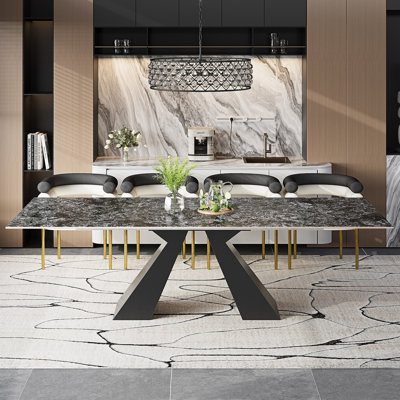 Joceline 78.74'' to 110.23” Extendable Rectangular Sintered Stone Dining Table For 10-12