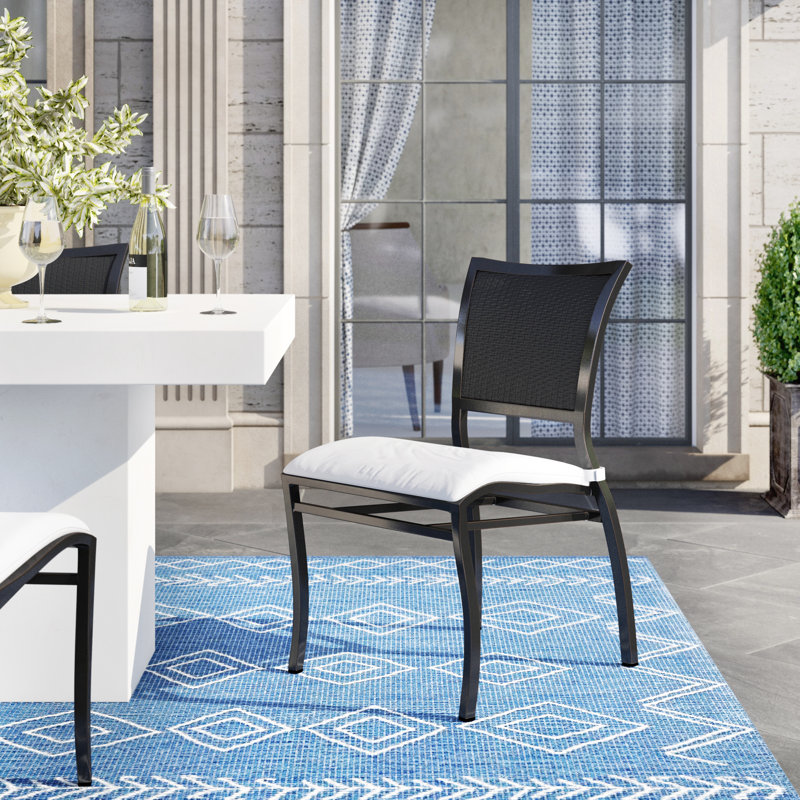 Aire Patio Dining Side Chair with Cushions, Welt, Natural White