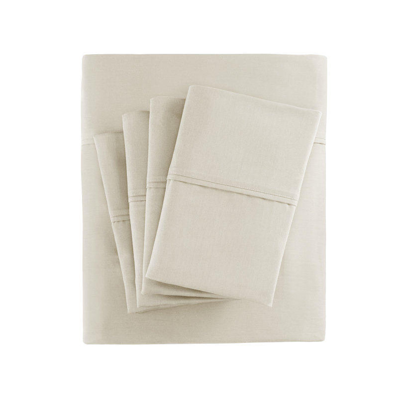 Ensemble de draps en mélange de coton 800 fils, Ensemble de draps pour grand lit + 1 drap-housse +, Ivoire