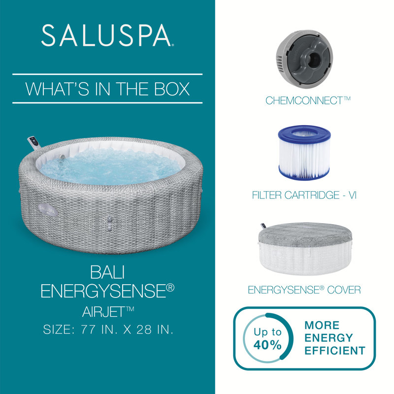 Bestway SaluSpa Bali Smart AirJet Inflatable Hot Tub w/ EnergySense Cover, Gray