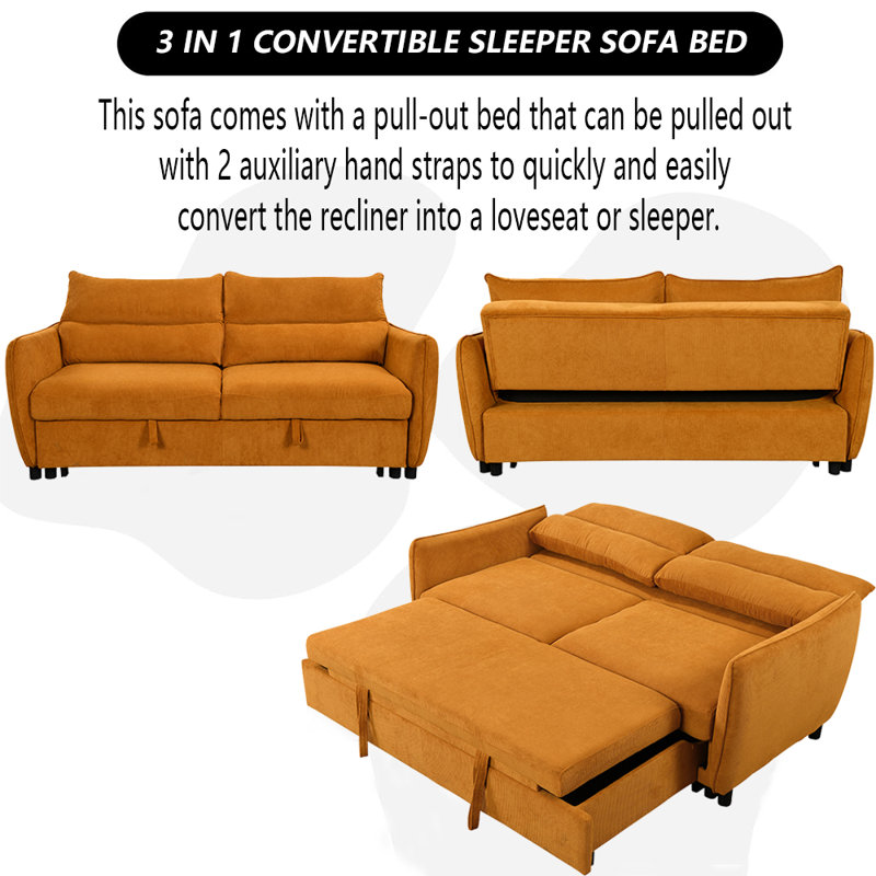 Jamelle Upholstered 74.75 " Sofa Bed, Orange Yellow Polyester Blend