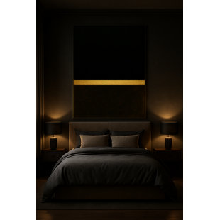 Golden Horizon Framed Canvas Wall Art by Kasian Art Studio - Black Frame